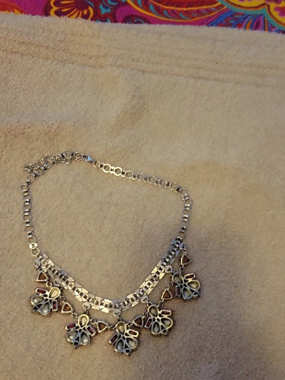 Stella & Dot Gold-Tone Necklace with Pink, Yellow and Black Accents